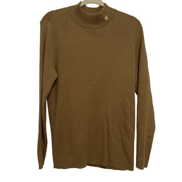 Lauren Ralph Lauren Mock Neck Ribbed Knit Khaki Logo Sweater Women’s Size 1x - Picture 1 of 8